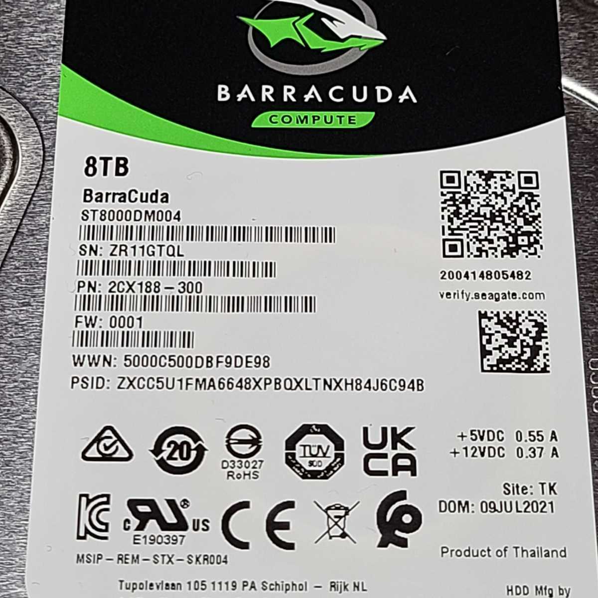 【送料無料】SEAGATE BARRACUDA ST8000DM004-2CX188 8TB 3.5インチ内蔵HDD 2021年製 フォーマット済み 正常品 PCパーツ 動作確認済 (3)