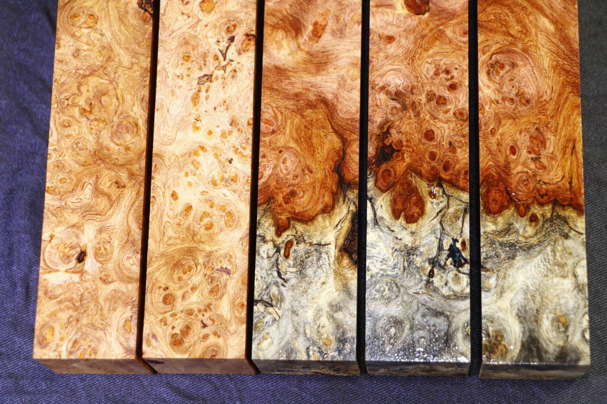 花梨 瘤杢 葡萄杢 無垢材(3-12-31) 合計5点 W132～161㎜