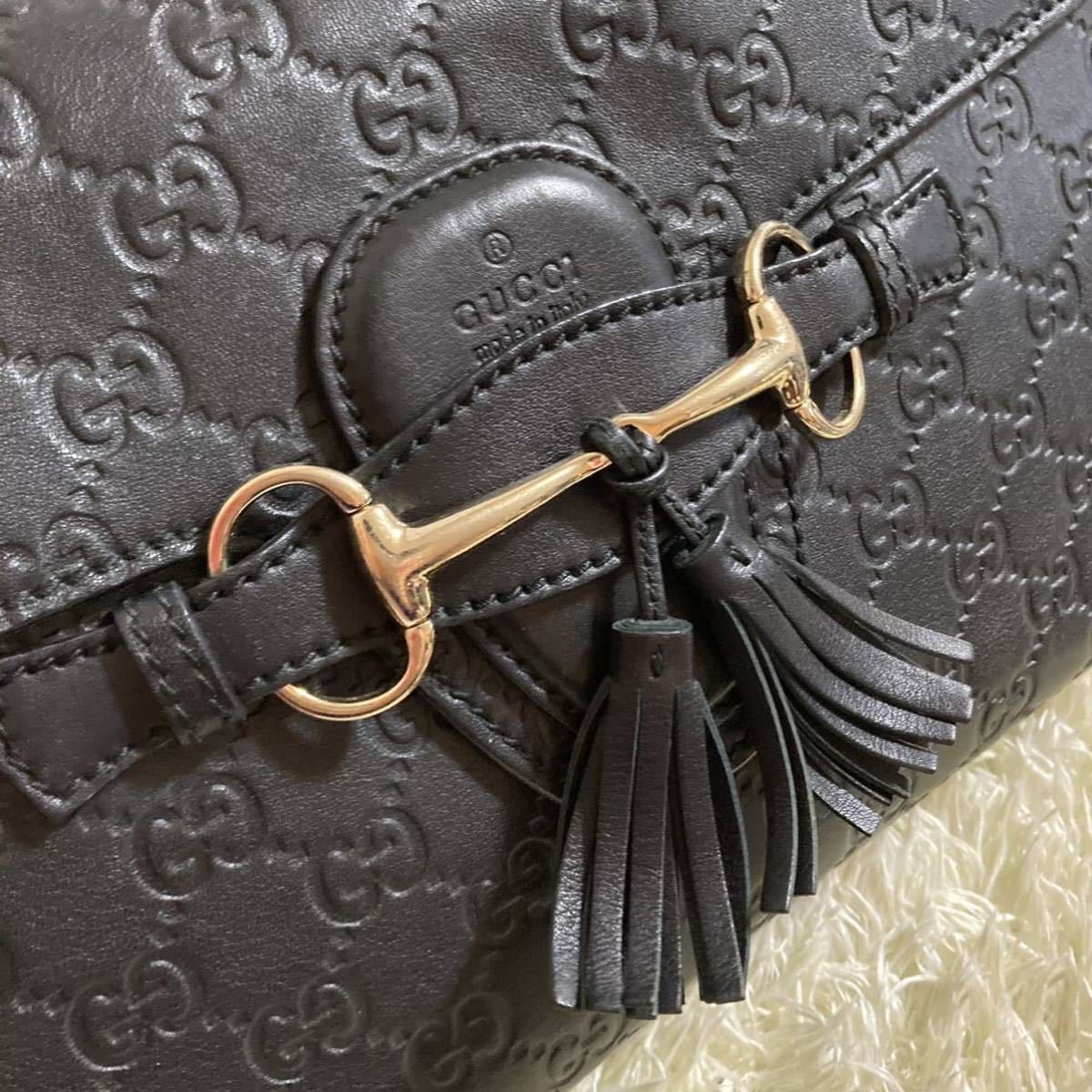 GUCCI グッチ ショルダーバッグ チェーン レザー シマ 型押し ブラック 