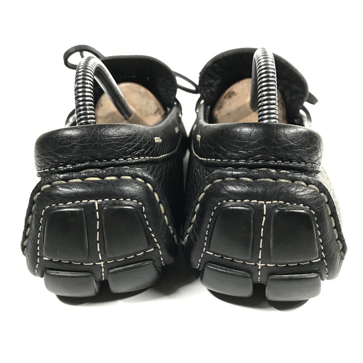 ブランド別 プラダ本物 PRADA 靴 26.5cm 黒 ロゴモチーフ ドライビング