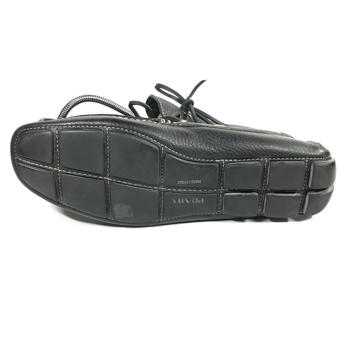 ブランド別 プラダ本物 PRADA 靴 26.5cm 黒 ロゴモチーフ ドライビング
