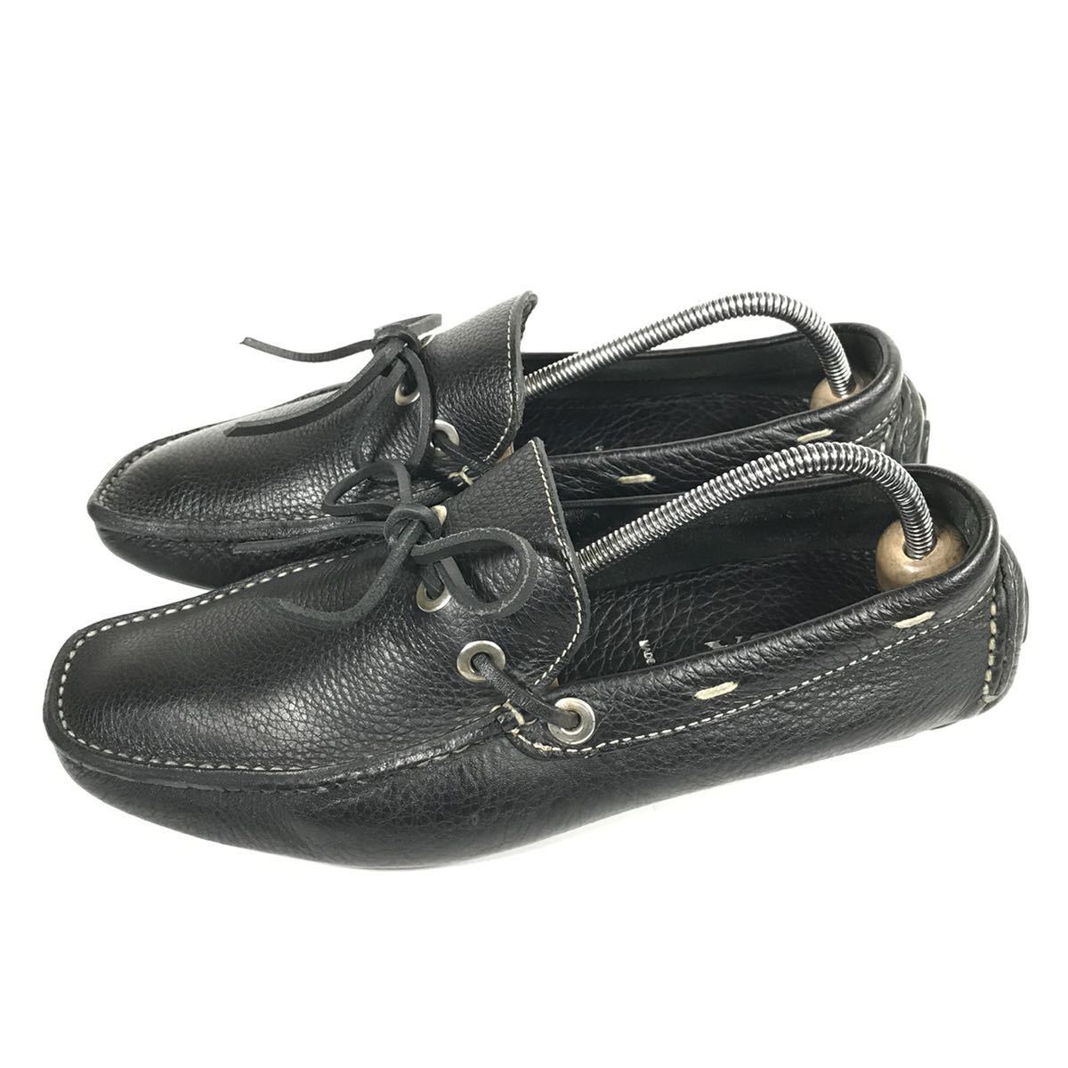 ブランド別 プラダ本物 PRADA 靴 26.5cm 黒 ロゴモチーフ ドライビング