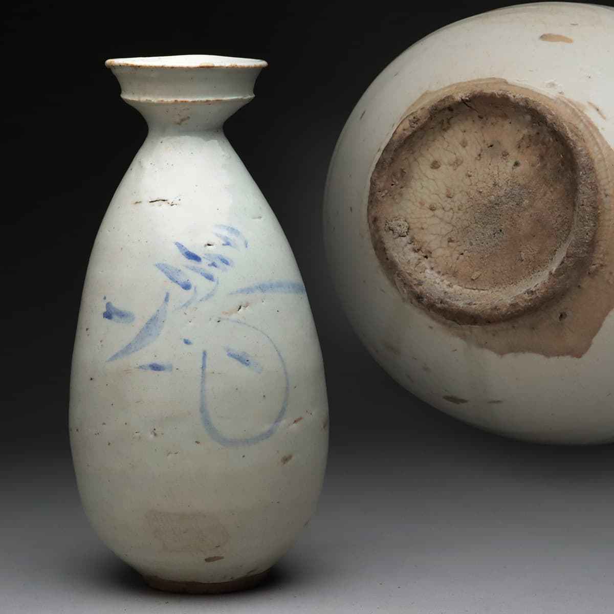 白磁 時代物 UD22S26 大碗 韓国美術 李朝 大鉢 染付漢字文 李