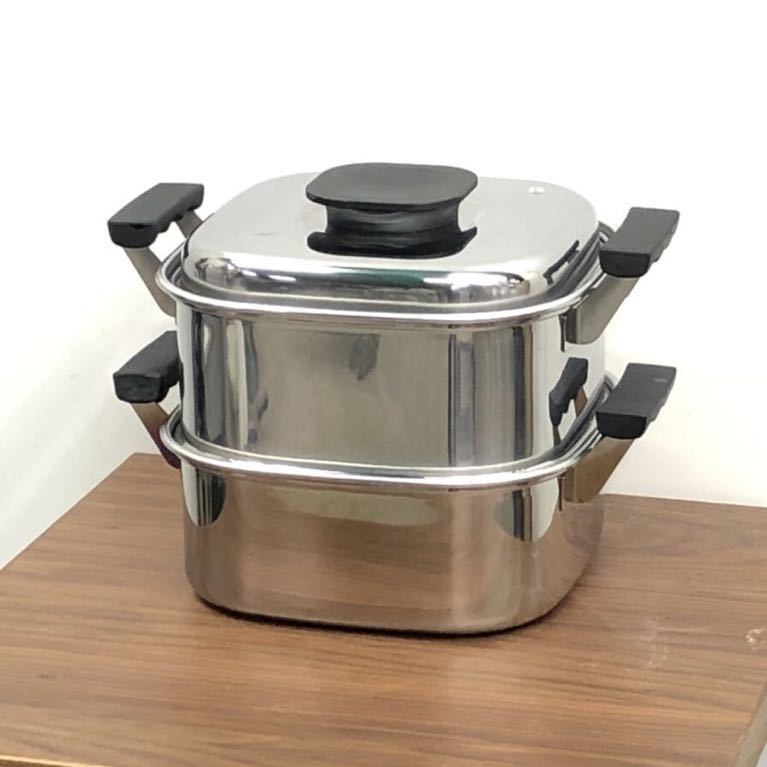 角型蒸し器 2段 IH対応 22cm 神子島製作所 桃印 PEACHBRAND 18-0 日本