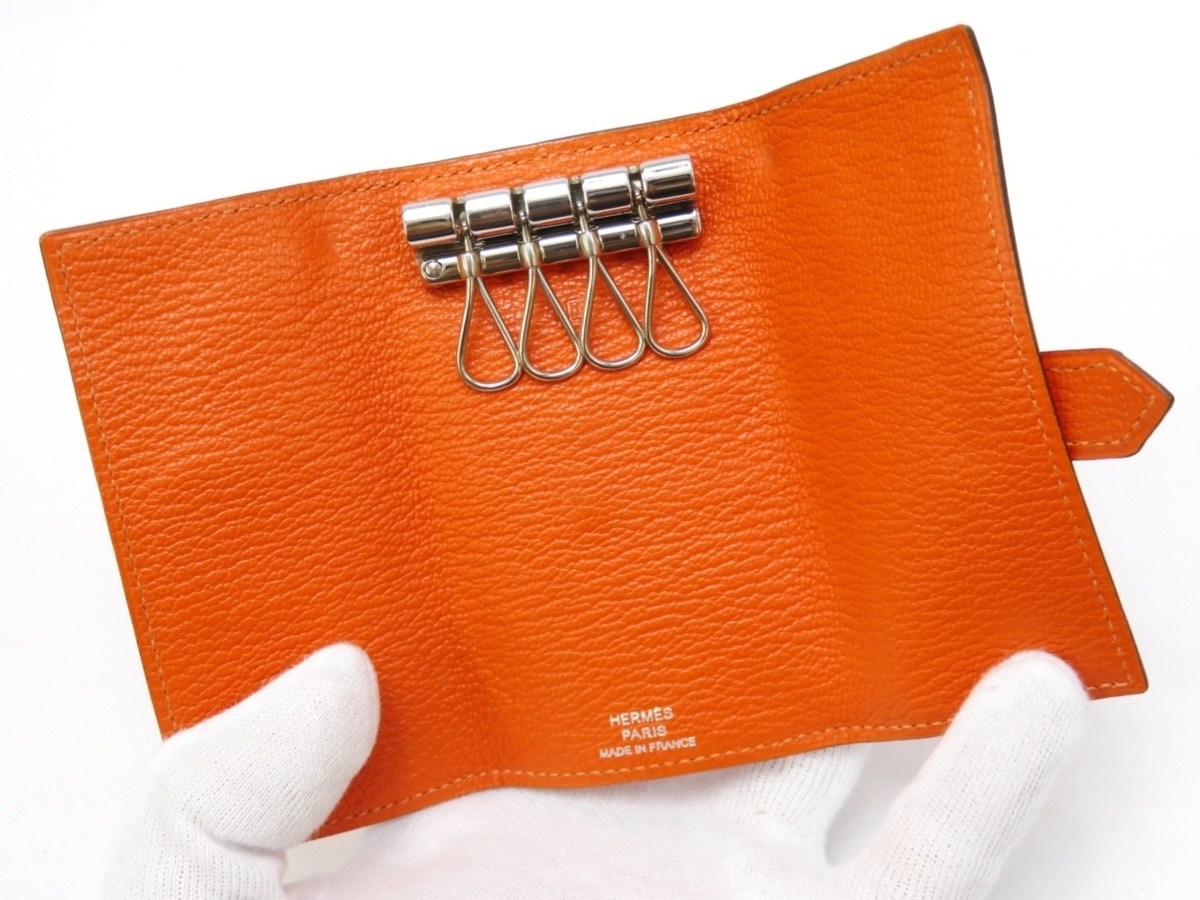 HERMES】 エルメス ベアン キーケース 4 連 鍵 シェーブル オレンジ SS
