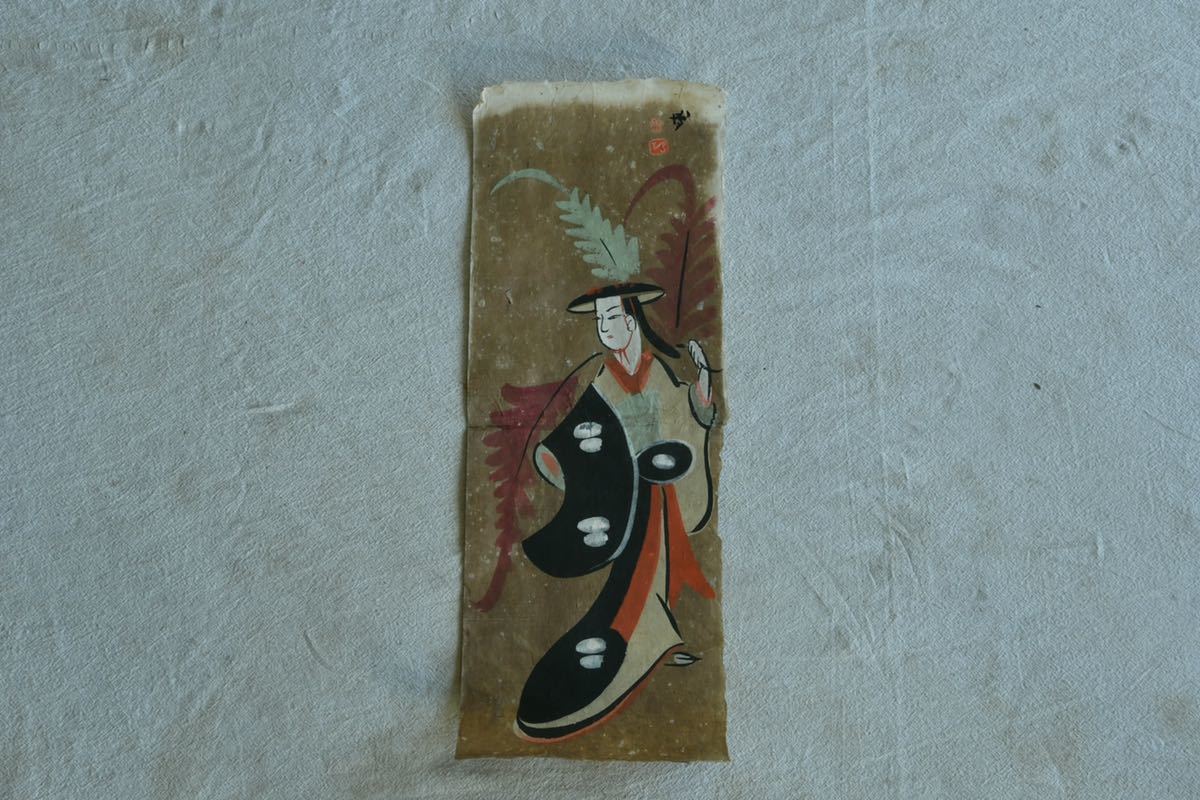 【古美術】大津絵 美人 在銘 詳細不明 肉筆 まくり