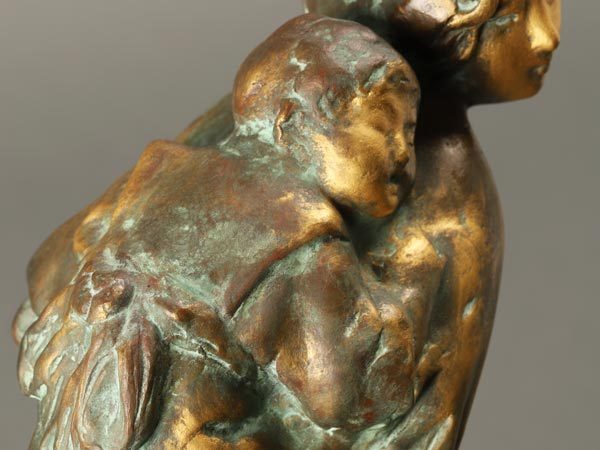 流】北村西望作 ブロンズ 人物 「若き日の母」置物 高45.5cm 共箱