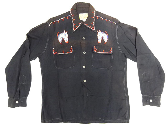 ビンテージ 希少 50S 黒 ブラック ボックス ウエスタン シャツ 刺繍  