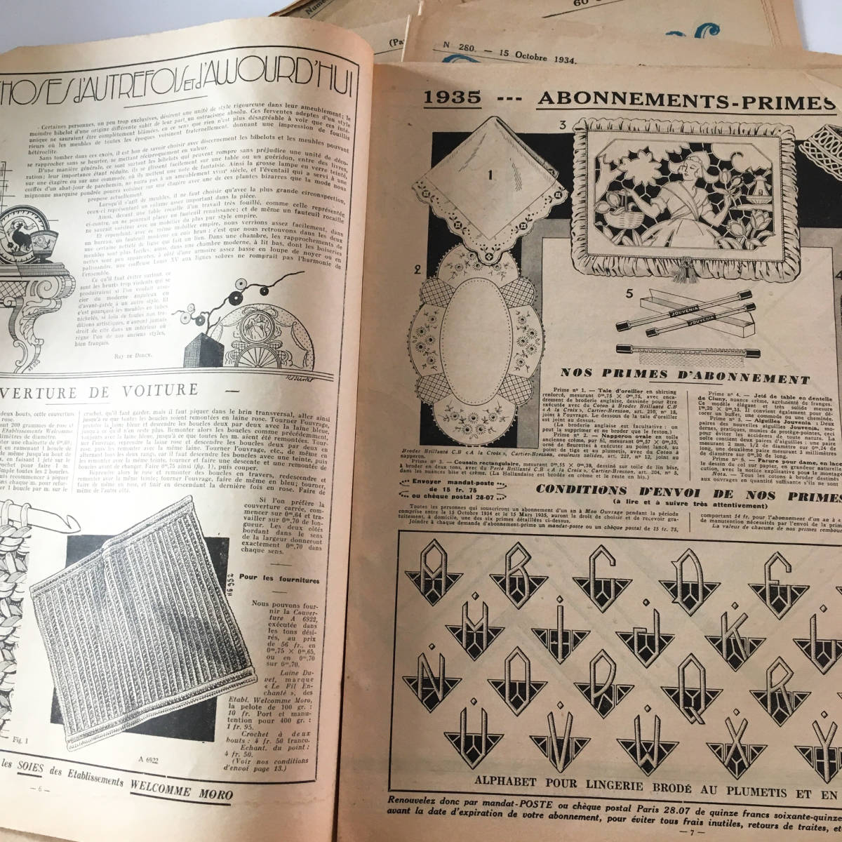 フランス雑貨 アンティーク 5冊 手芸雑誌 刺繍図案 イラスト多数 1930 