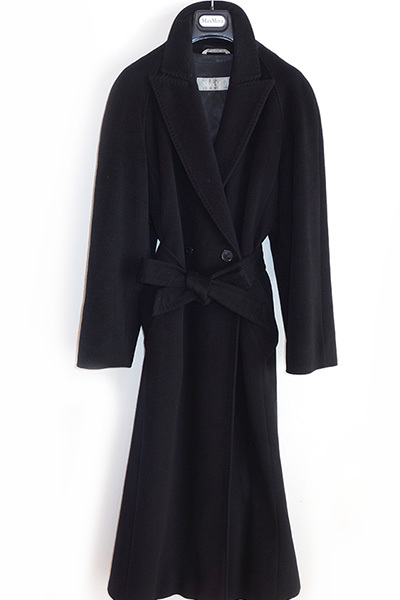 MaxMara■マックスマーラアンゴラウールベルテッドロングコート■38ブラック黒
