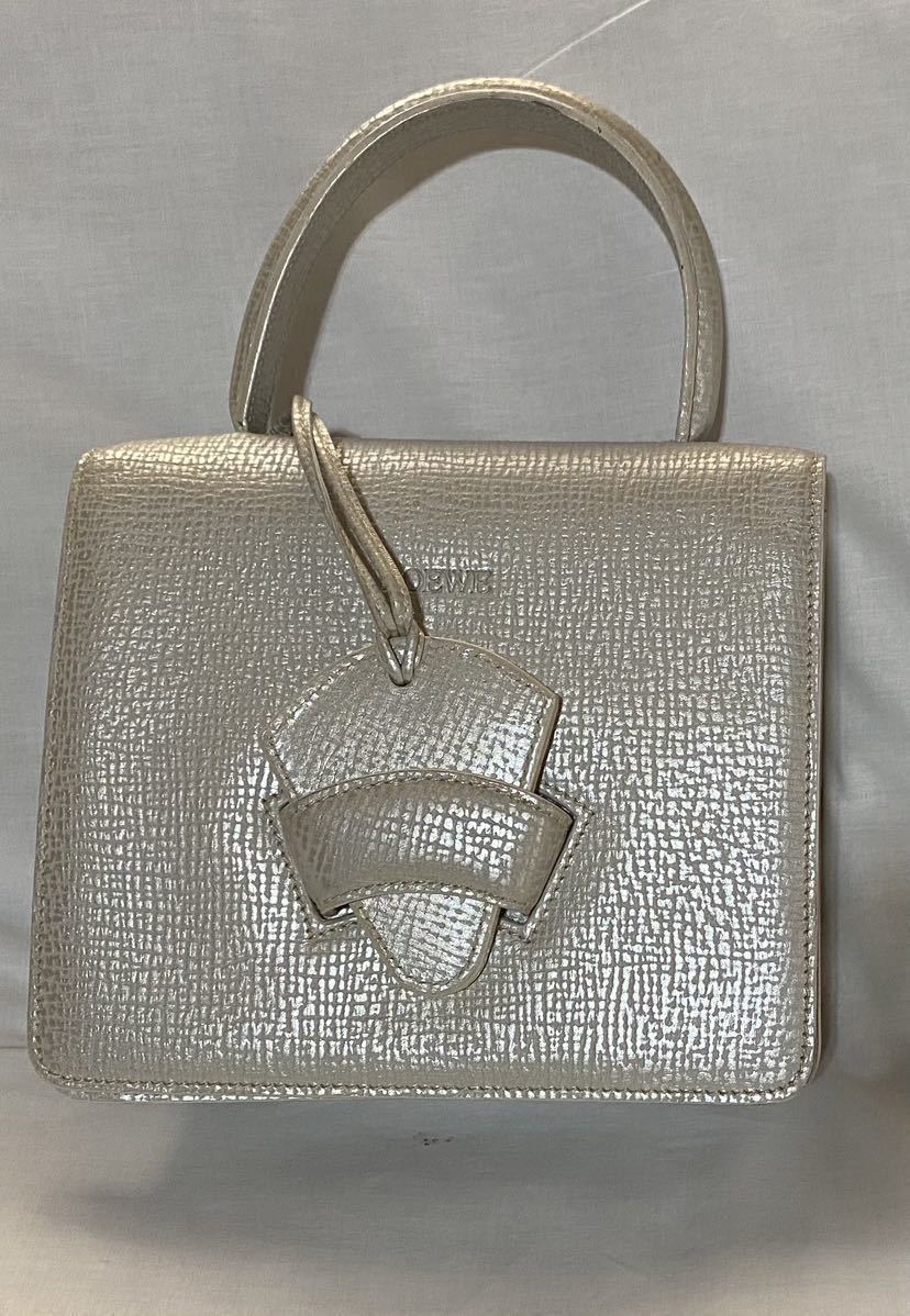 美品】LOEWE ロエベ バルセロナ ハンドバッグ レザー シルバーグレー 