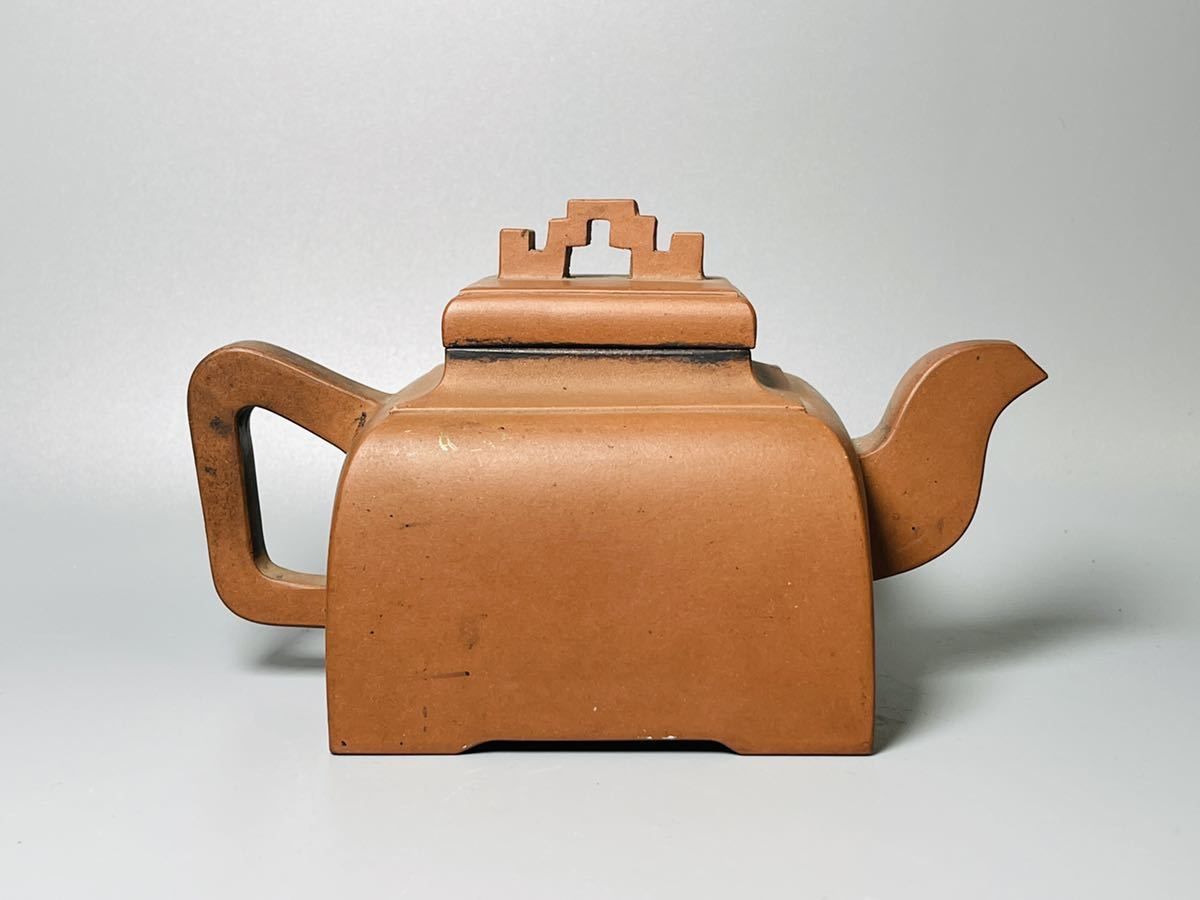 稀少珍品 茶壺 中国古玩 急須 楊記 サイズ約16.8×9.8×h9.8cm 朱泥四方 