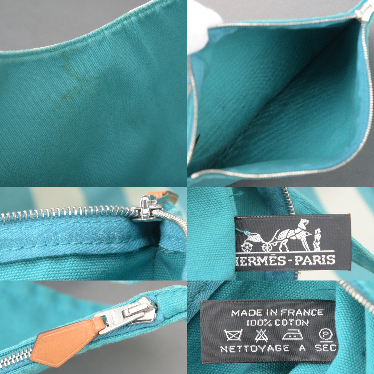 1円 美品 HERMES エルメス カンヌPM ストライプ トートバッグ ポーチ付 