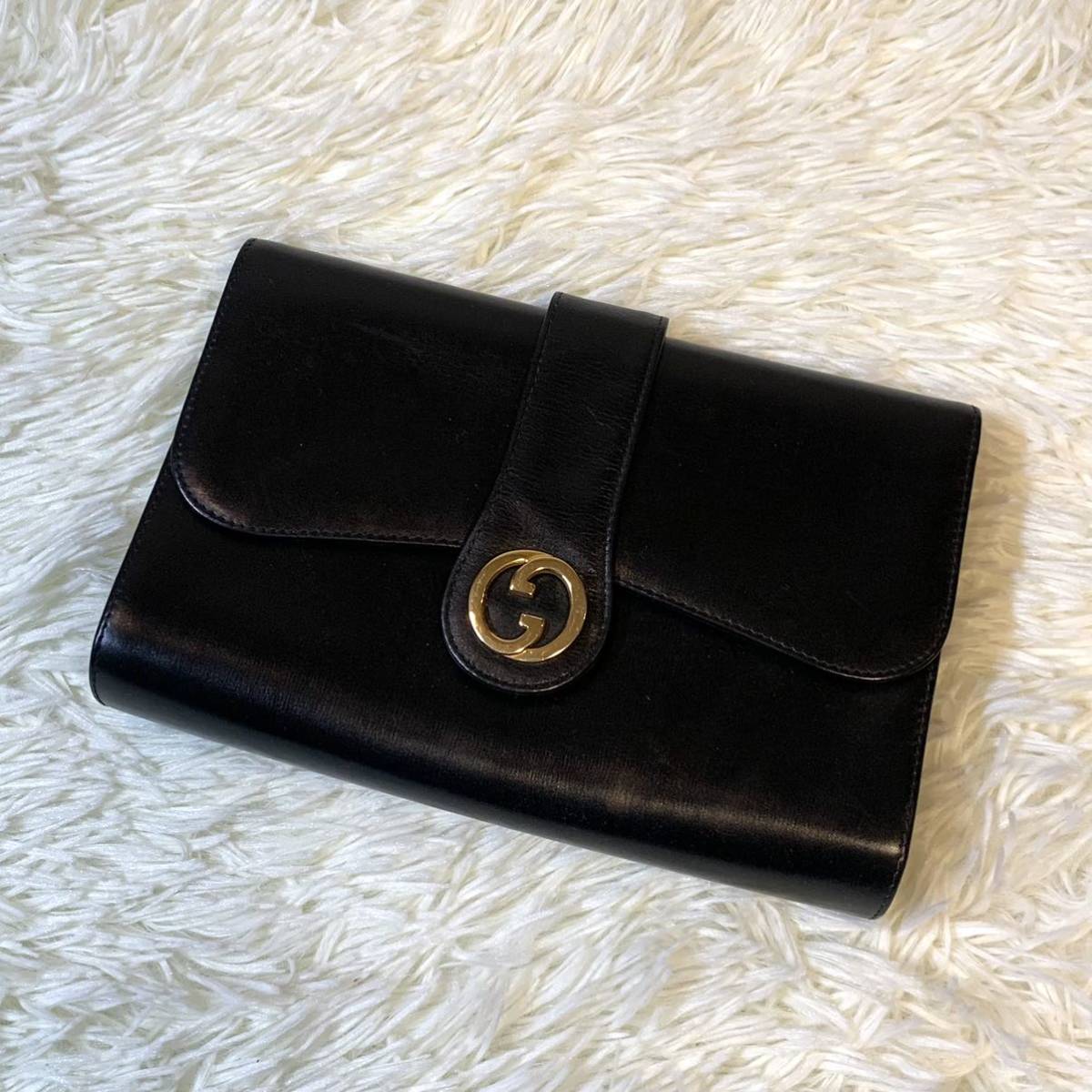 【良品】オールドグッチ インターロッキング　クラッチバッグ　ブラック 幻の逸品】美品 GUCCI グッチ OLD GUCCI オールドグッチ インター
