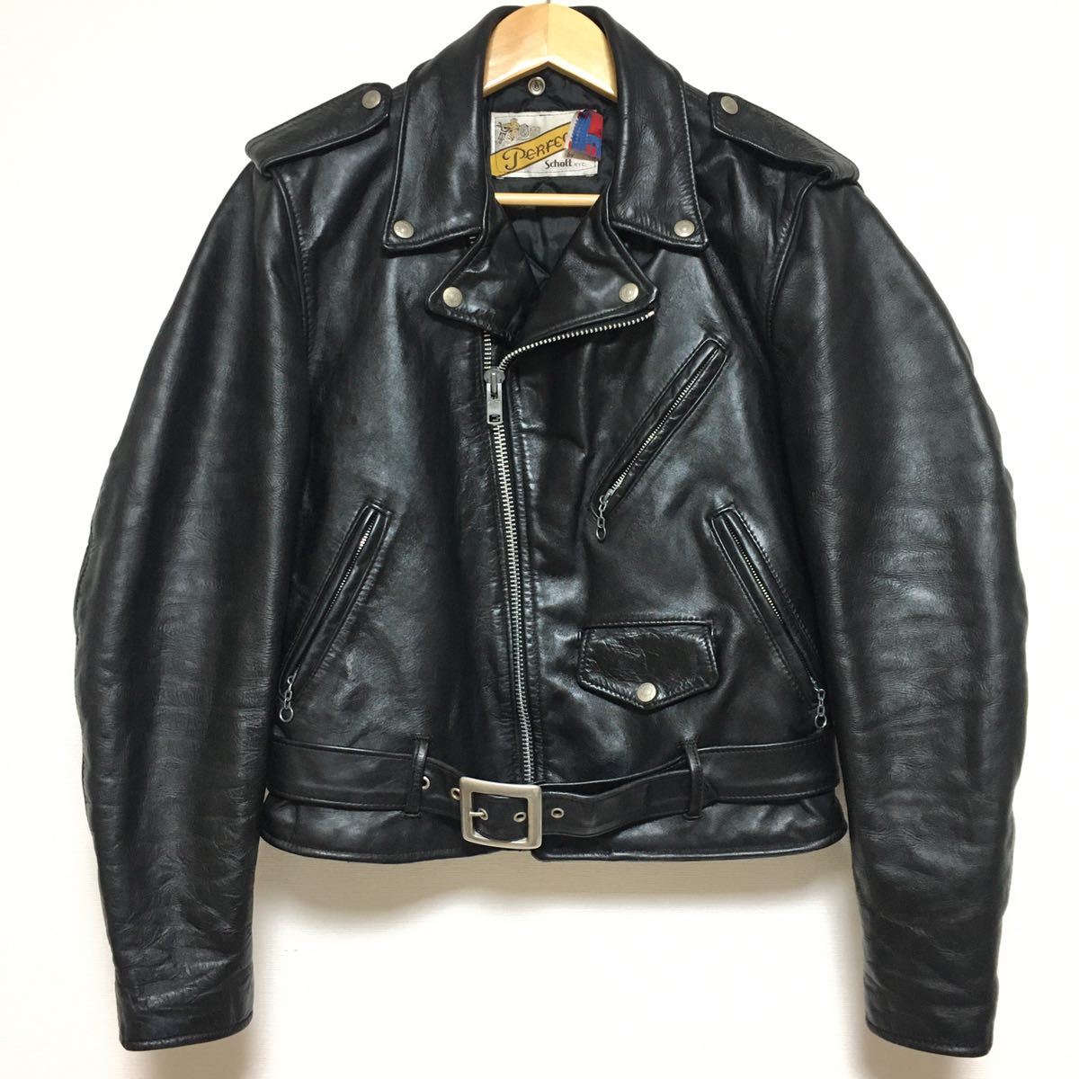 正規品，大人気 schottショット 本革レザーライダースジャケット38 ダブルUSA製メンズ黒アメリカ製 ロックバイカーライディング革ジャンバーメンズ(ライダースジャケット)｜売買されたオークション情報、yah 男性用