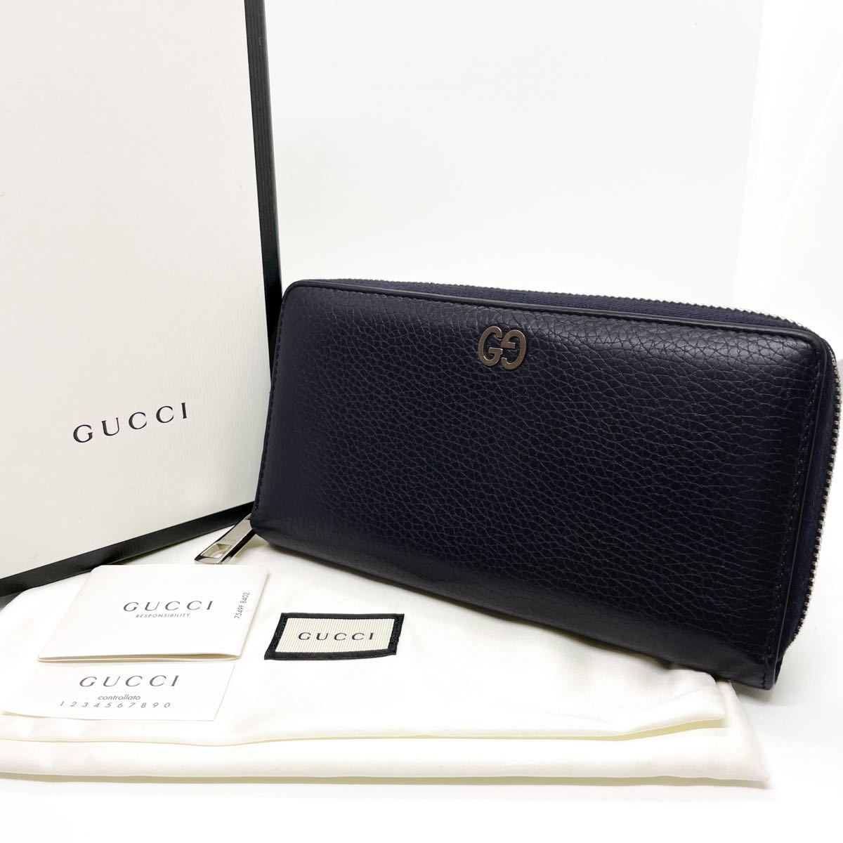 ほぼ未使用 GUCCI グッチ 473928シルバーGG金具 ラウンドジップ 長財布 