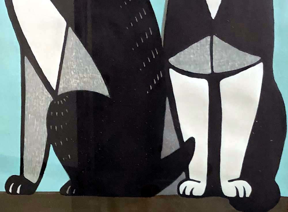稲垣知雄 木版画 「Cats a-un (green)」 稲垣知雄 | 木版画 (Cat 「猫と