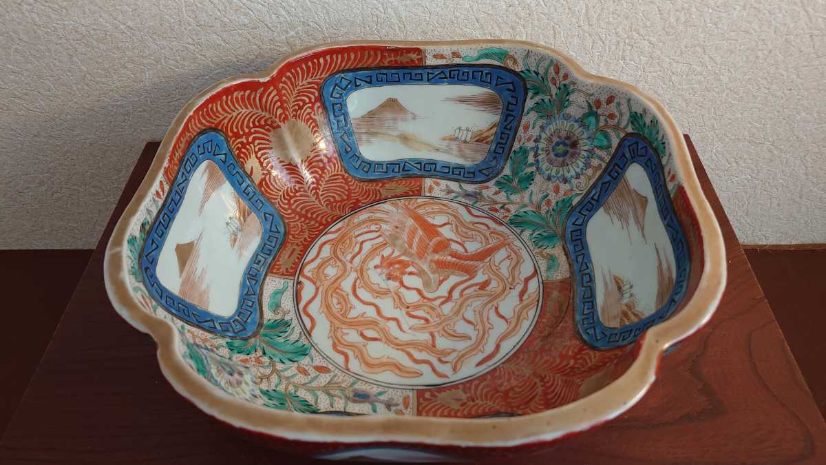 古伊万里 大鉢 伊万里 台鉢 鳳凰の図 染錦 金襴手 献上 アンティーク