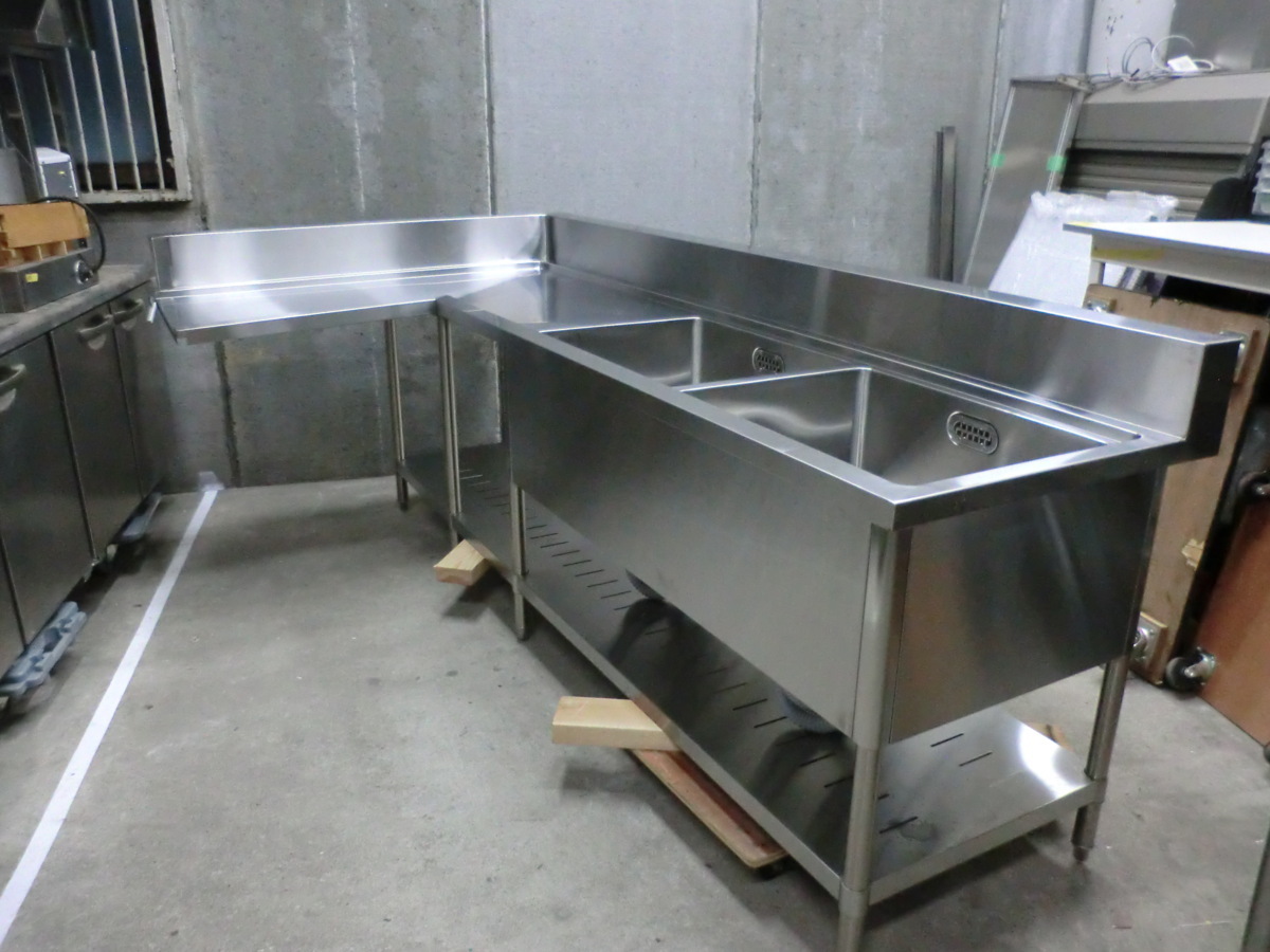 食洗右 2槽シンク ステンレス 業務用 W1400(1420 カラン付き