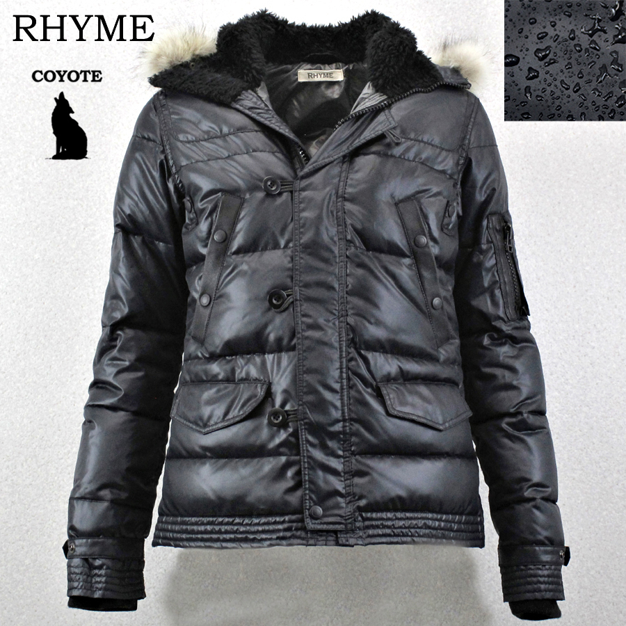 相場価格¥40,950- 美品 RHYME ライム 牛革 部分レザー コヨーテファー 撥水加工 N-2B ダウンジャケット ダークネイビー 紺 M メンズ