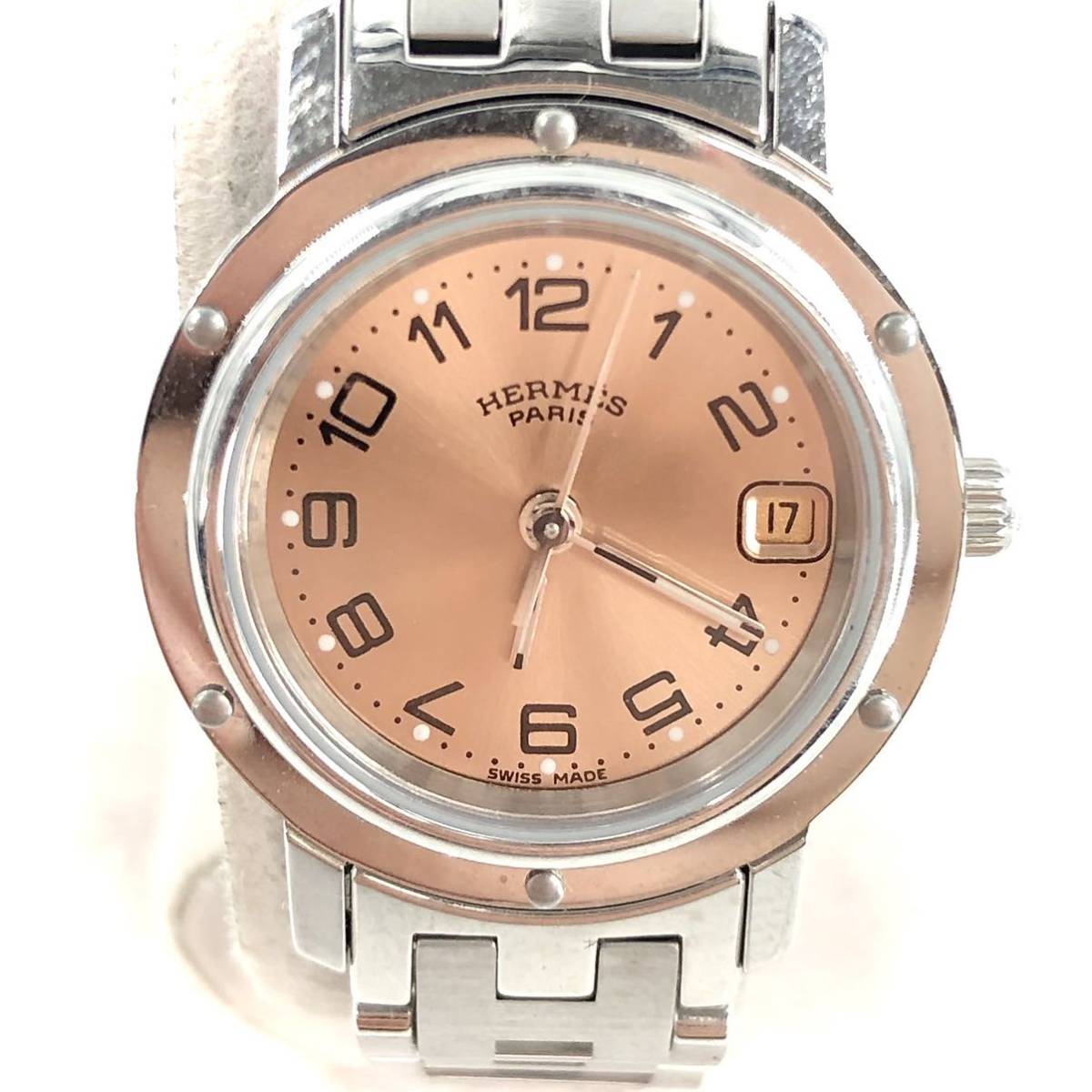 【電池交換済み★HERMES★腕時計】B-21 エルメス クリッパー クォーツ QZ オレンジ 文字盤 ブランド ウォッチ 稼働品