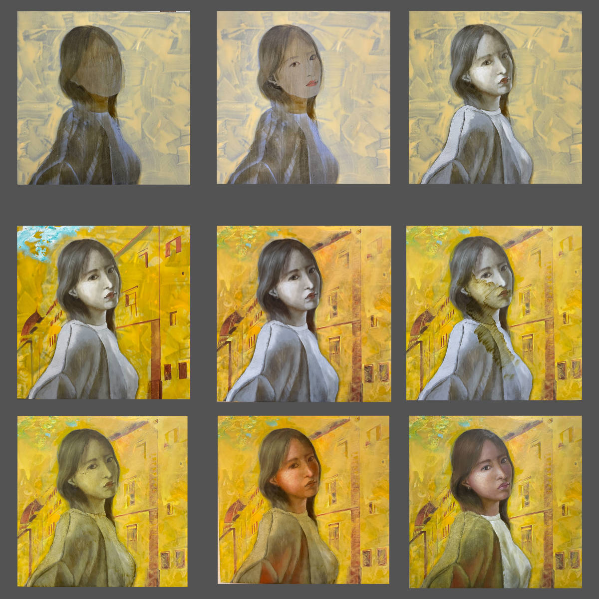 油彩画F4号　作者佐藤洋平　ニューヨークの光 真作】超美人画/写実油彩『イエロームード』額装S6号 2022年作 白日会