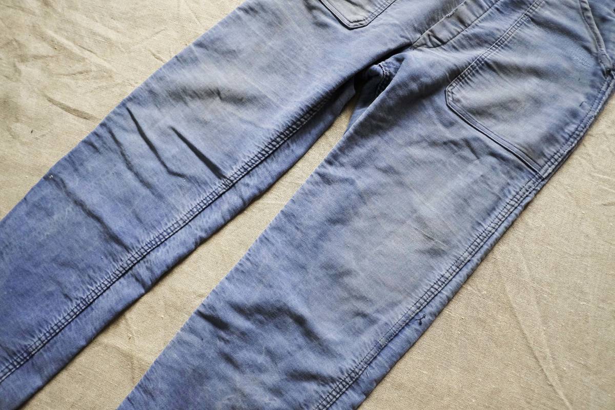 フランス 　モールスキン　モンサンミッシェル　オーバーオール　サロペット 40-50s Le Mont St Michel Blue Moleskin Work Ov