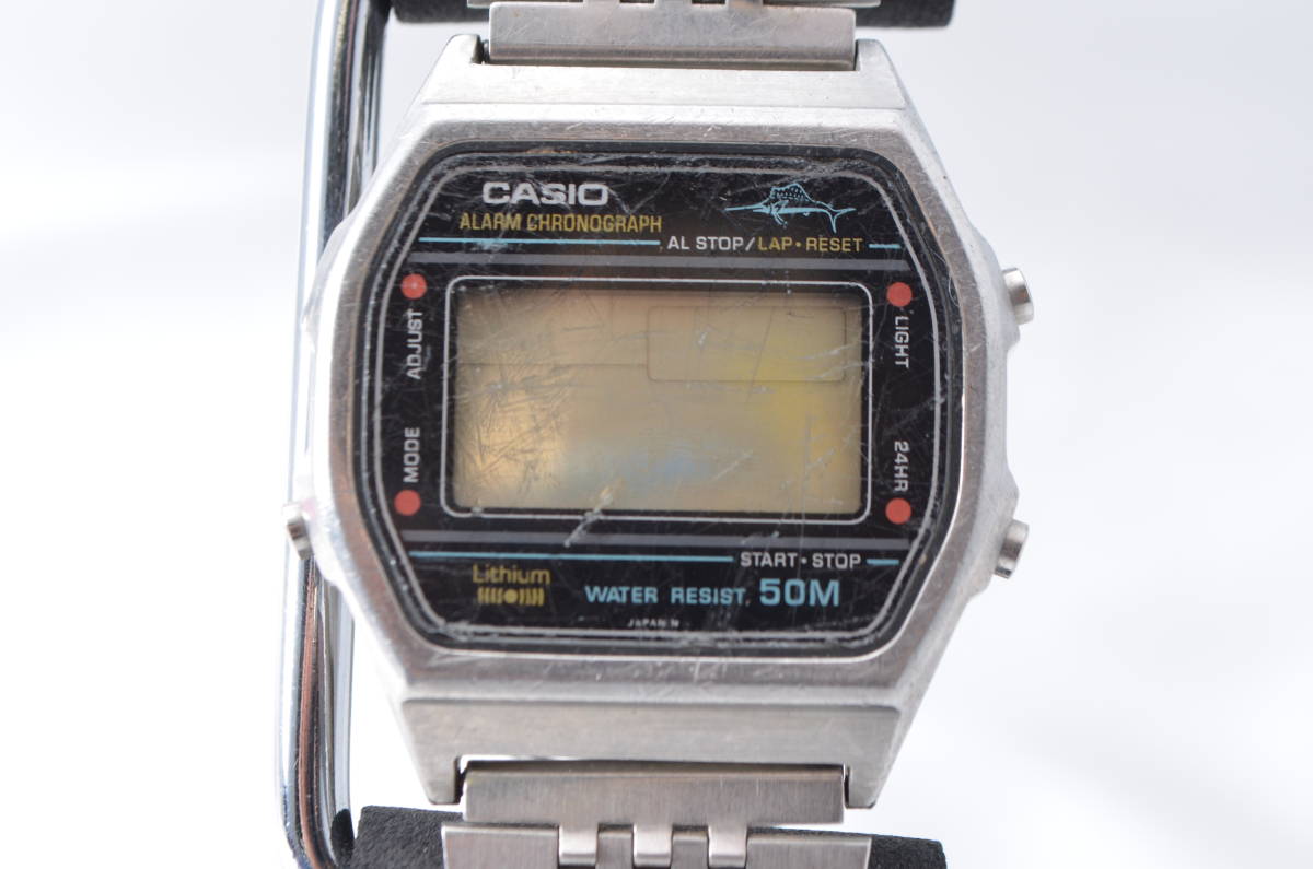 T◇CASIO カシオ W-36 アラーム クロノグラフ カジキマーク クォーツ 