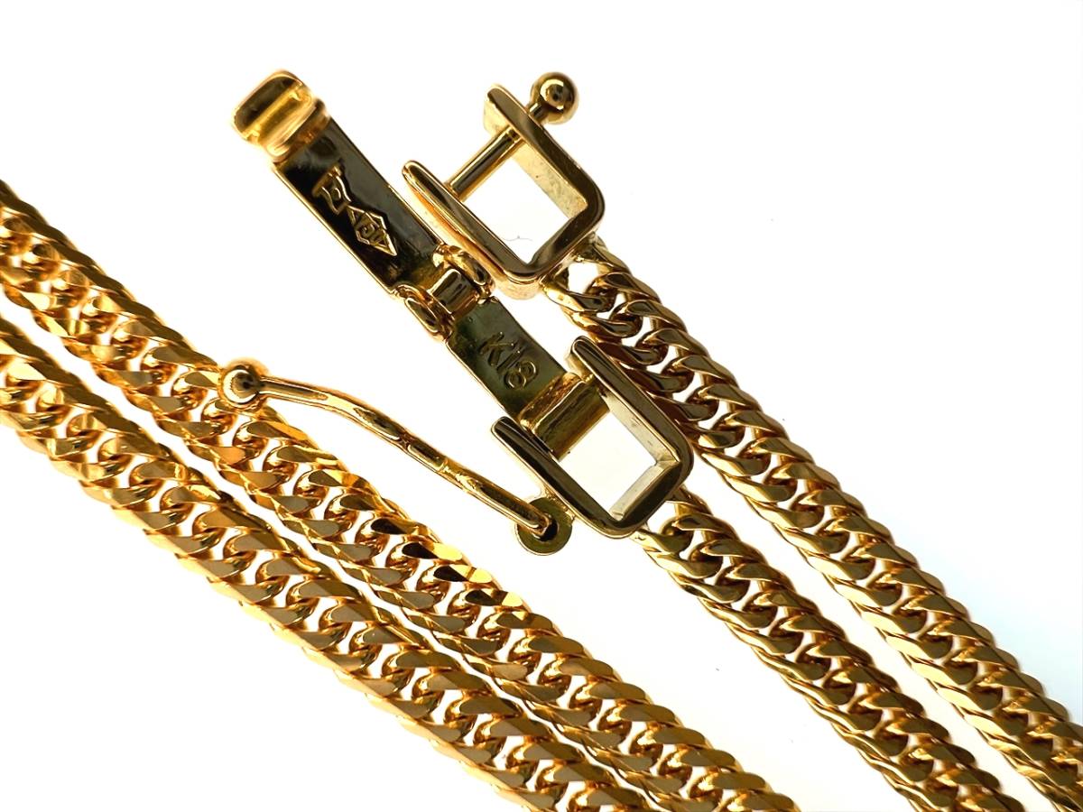 美品 造幣局刻印 K18 18金 6面ダブル 喜平 ネックレス 細め 約50cm  