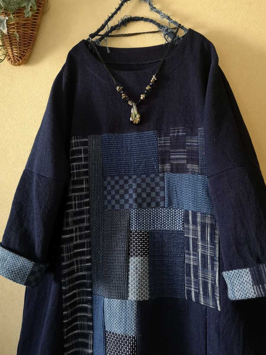 送料無料！手作り♪希少！新生地日本の藍染刺し子木綿パッチワーク