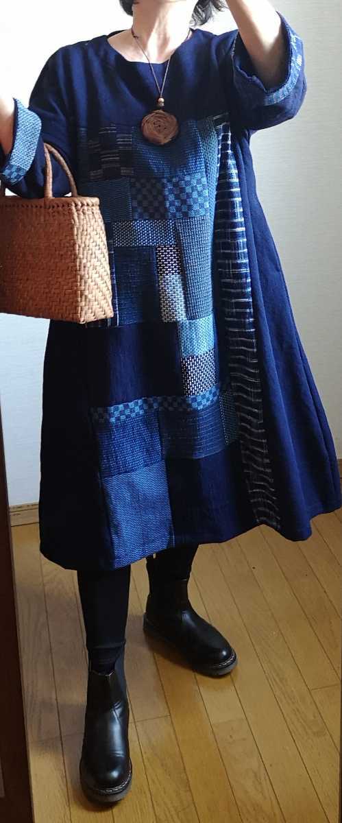 送料無料！手作り♪希少！新生地日本の藍染刺し子木綿パッチワーク