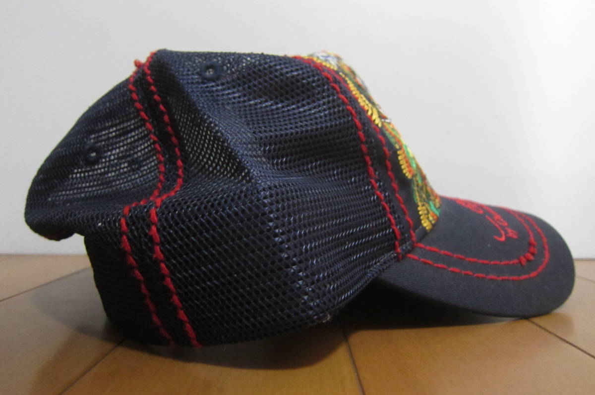 Ed Hardy エドハーディー 帽子 キャップ メッシュ×虎刺繍 スナップ