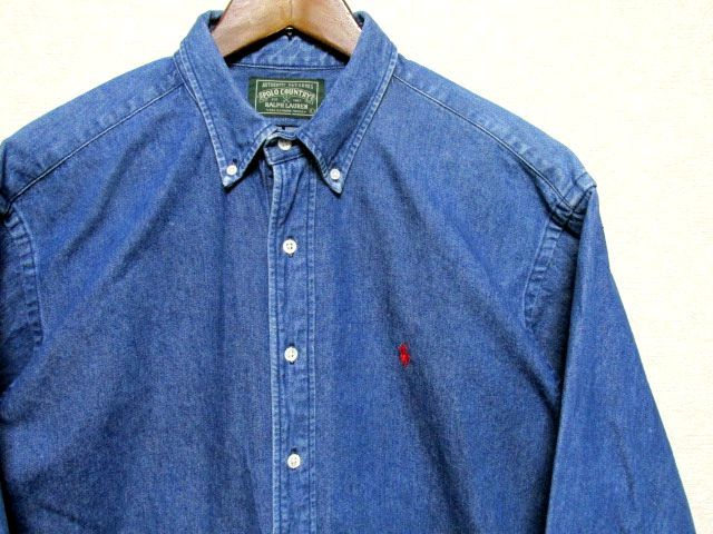 90s ポロカントリー ラルフローレン デニムシャツ ハミルトン社製 激レア 超美品 ポロカントリー ラルフローレン ポロカン M デニム