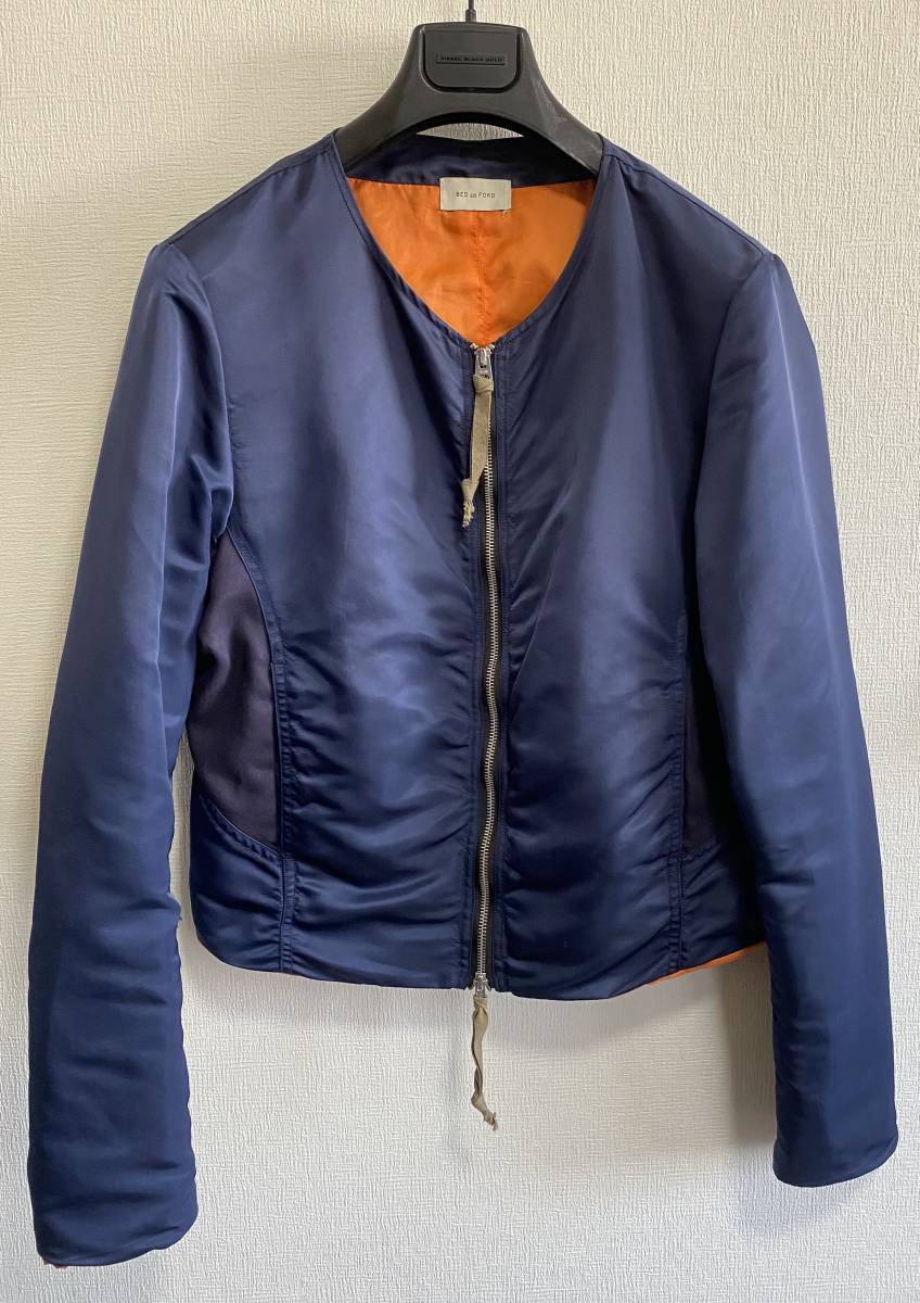 定価36,720円BED.J.W.FORDベッドフォードNAVYノーカラーナイロンMA-1 