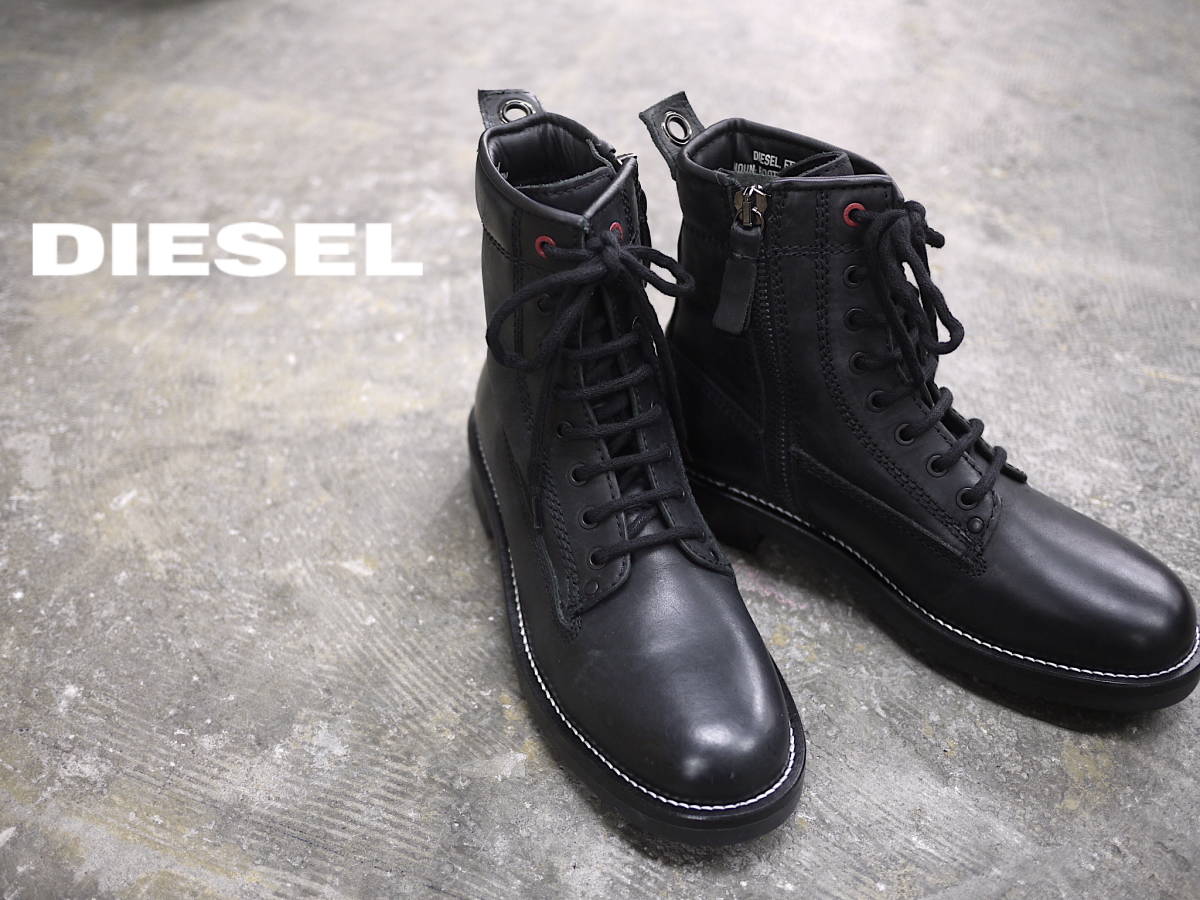 DIESEL ディーゼル黒 レザー ジッパーブーツ28.5cm メンズ - 靴 