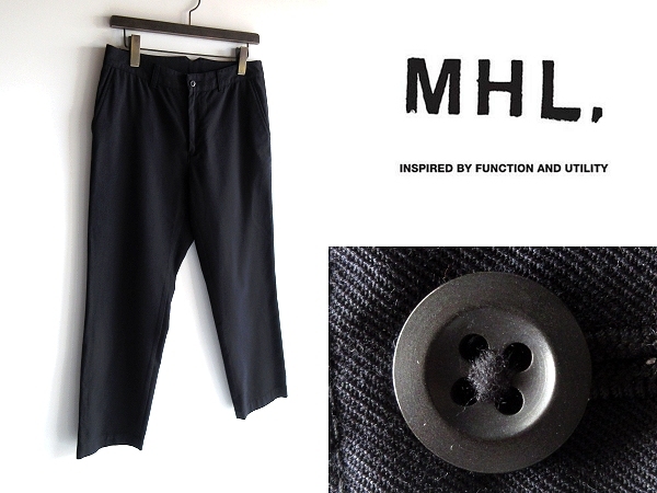 MHL. マーガレットハウエル ウールサージ トラウザー パンツ スラックス 3 黒 ブラック 日本製 MARGARET HOWELL