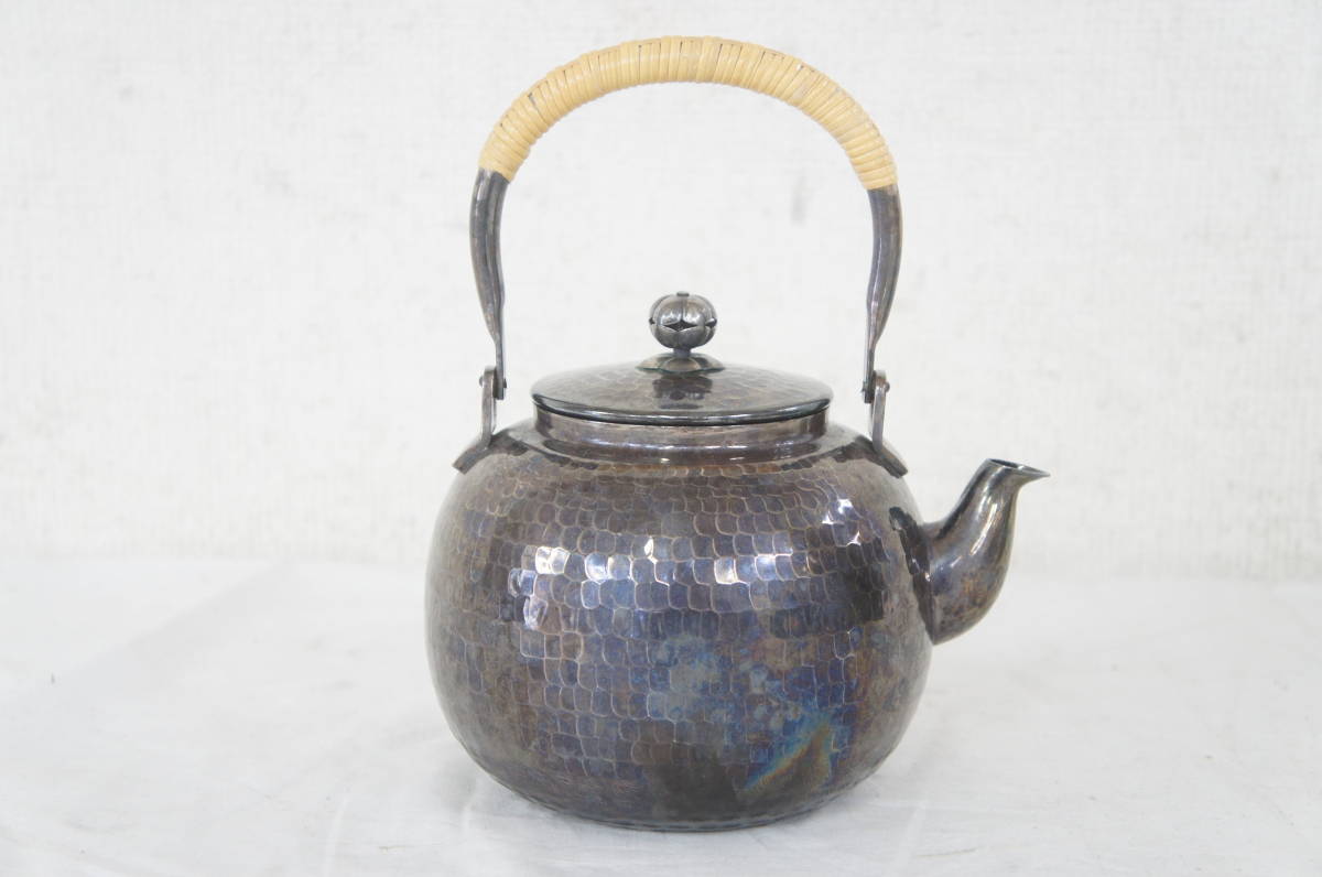 いぶし銀 総重量:約486.8g 銀瓶 湯沸 やかん 茶道具 煎茶道具 金属工芸