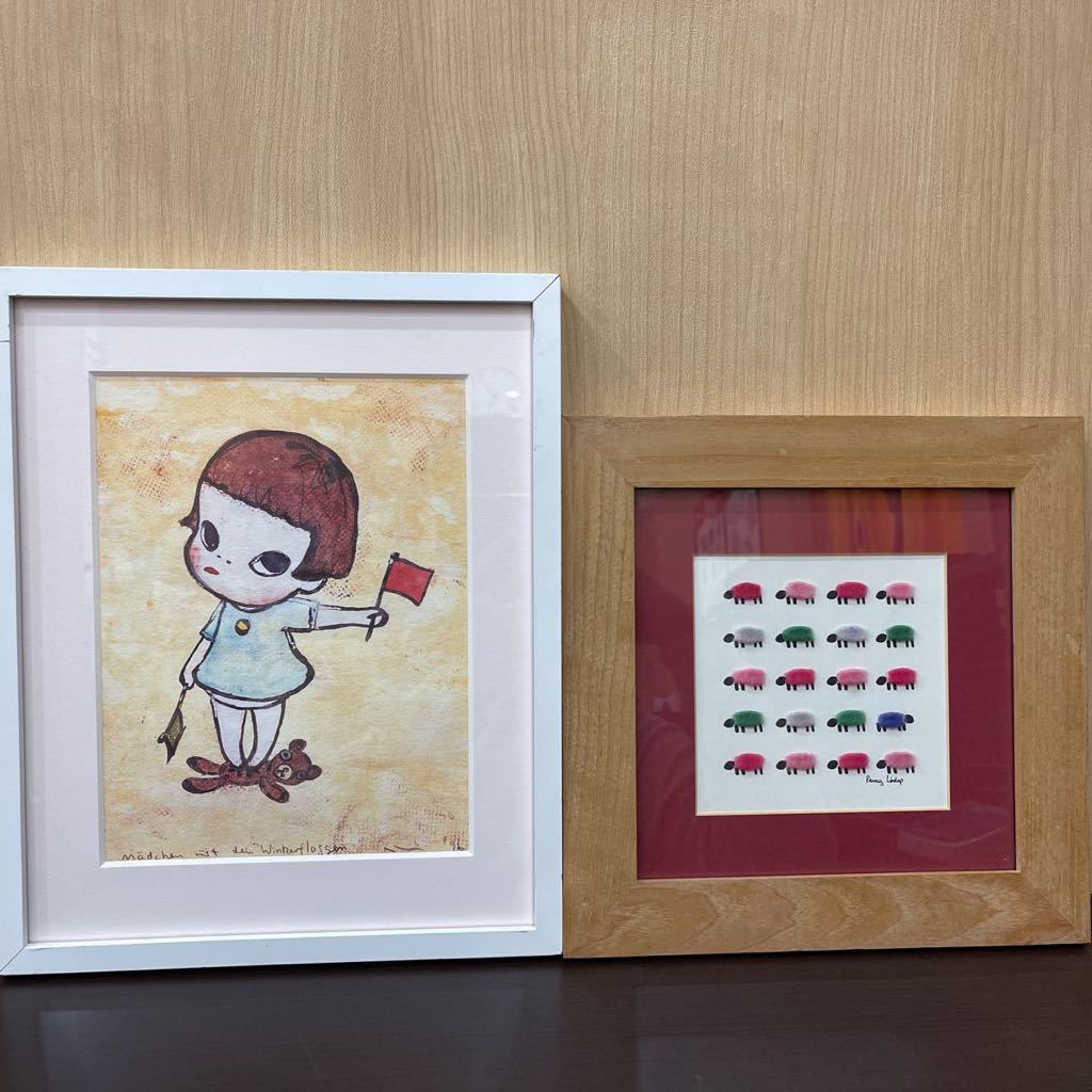 奈良美智 絵画 枠含み横26cm縦32cm Penny Lindap横25縦25 奈良