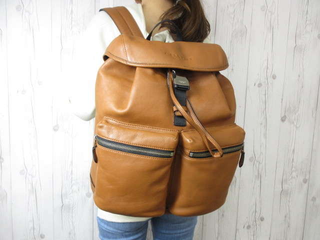 美品 COACH コーチ バックパック リュックサック バッグ レザー 茶 A4 