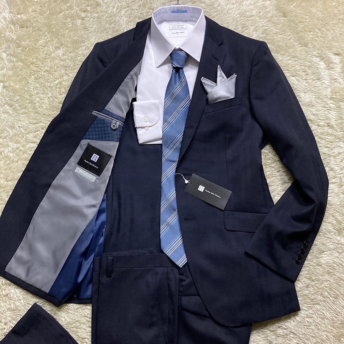 安い，人気SALE 同様 タグ付Perfect Suit Factory collection model セットアップ ウィンドペンチェックネイビー紺パーフェクトスーツファクトリーPSFA(Lサイズ)｜売買されたオークション情報、yahooの商品情報をアーカ Lサイズ