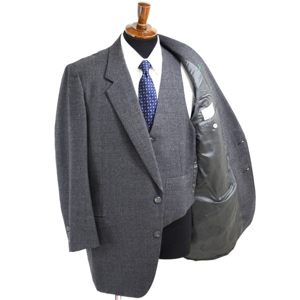 美品✨15号 HILTON セットアップ スーツ ダークグレーチェック洋服の青山 ヴィンテージ HILTON イタリア製 3つボタンセットアップスーツグレー