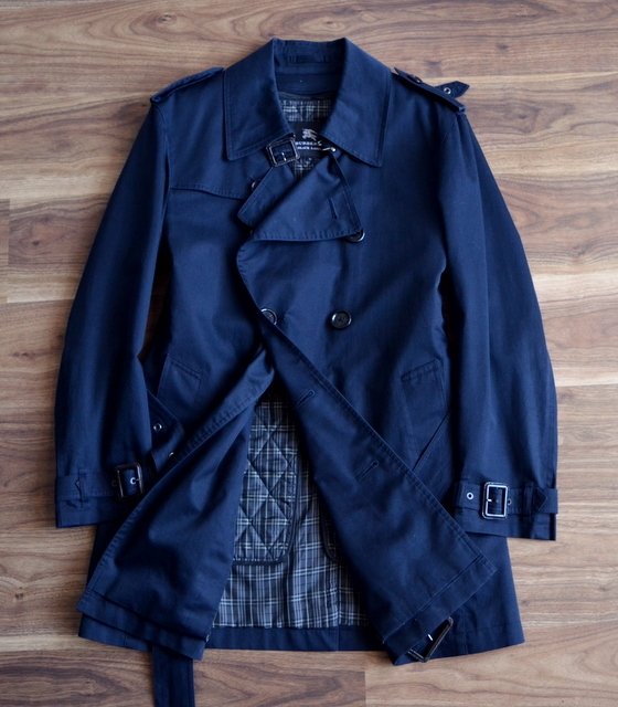 BURBERRY ステンカラーコート ネイビー ライナー付き バーバリー M〜L
