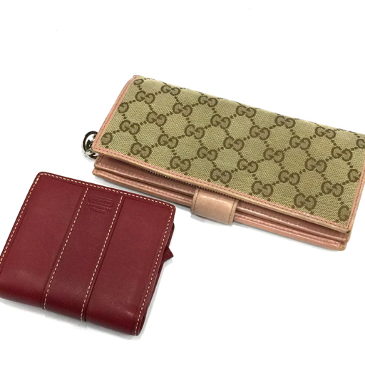 【得価，HOT】 グッチ GGキャンバス 長財布 / コーチ レザー 二つ折り財布 ブランド小物 ウォレット 財布 計2点 まとめ セット(女性用財布)｜売買されたオークション情報、yahooの商品情報をアーカイブ公開 - 服飾小物