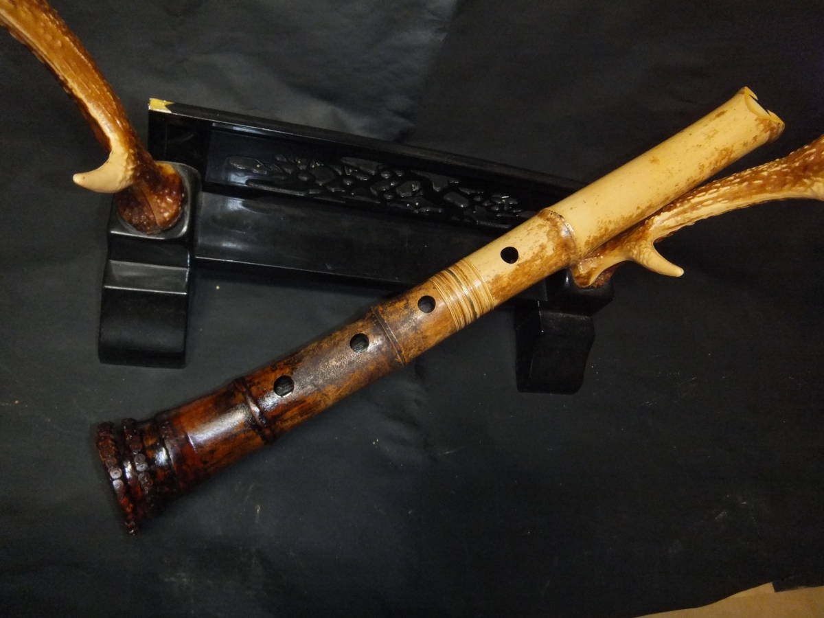 尺八 一城 作 １尺６寸 琴古流 ほぼ新品！金縁 ７孔 金三線 大人気，新作登場 特選1尺6寸琴古流金縁大真銘3印