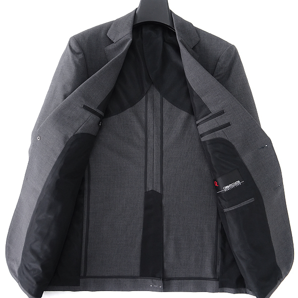 新品 オリントコスタ ストライプ ウール ストレッチ スーツ A7(LL) 灰 【J43222】 ORINTCOSTA 春夏 メンズ 裏地メッシュ サマー