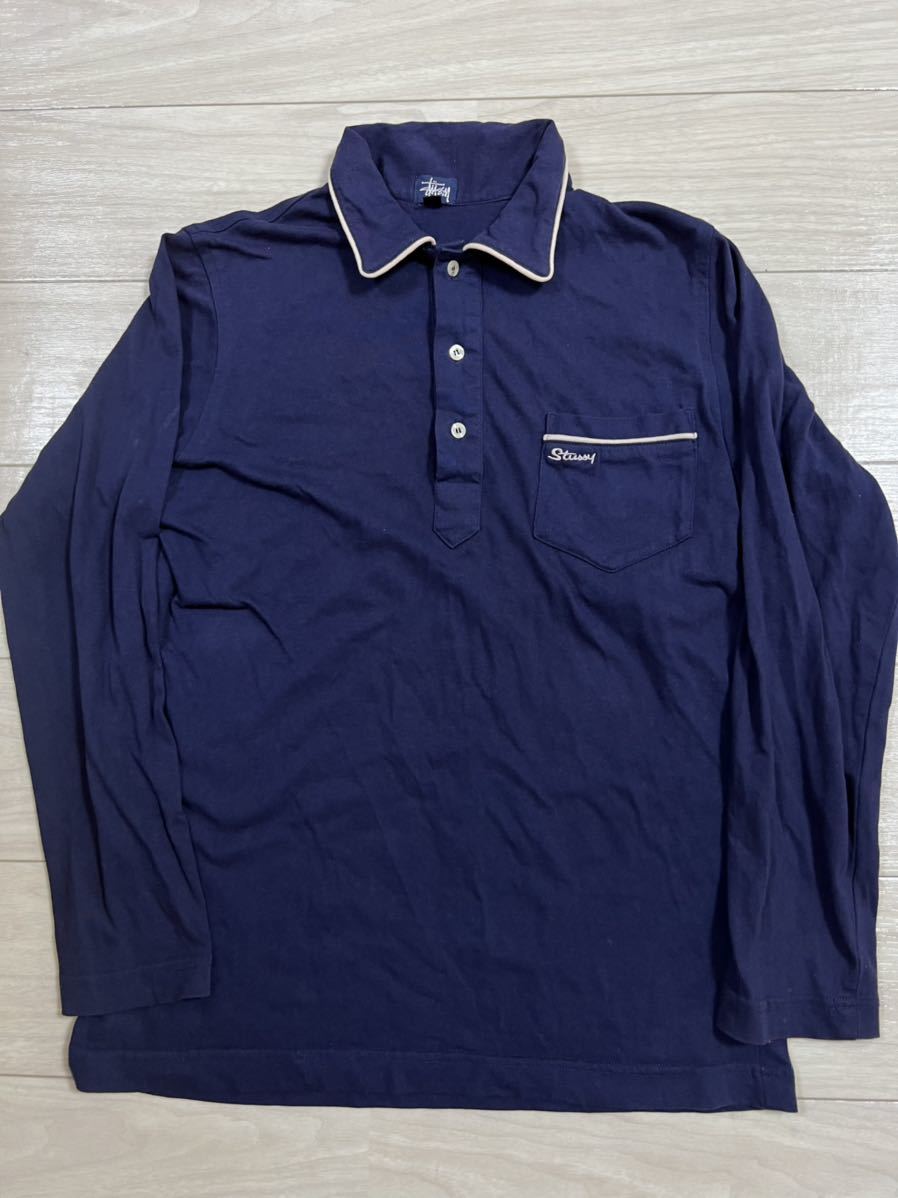 ☆90s vintage stussy ポロシャツ USA製old 激レア スペシャル 90's OLD STUSSY 紺タグ USA製 襟付きロングTシャツ