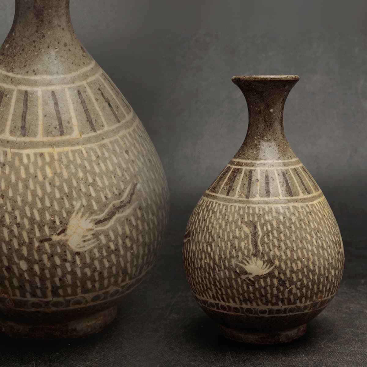 EA919 時代物 三島手 象嵌 鳳凰文 徳利 高15.8cm 重258g・三島象嵌徳利