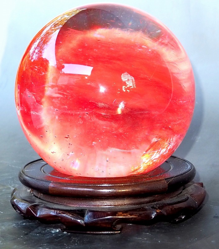 水晶玉 製錬赤装飾 クリスタル水晶 大玉 中古