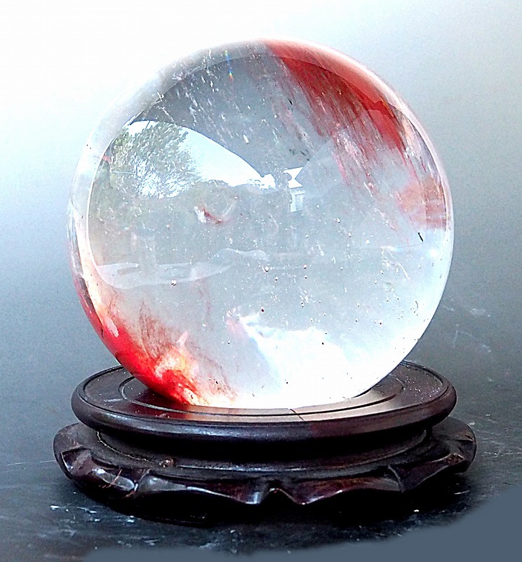 水晶玉 製錬赤装飾 クリスタル水晶 大玉 中古 【公式通販】