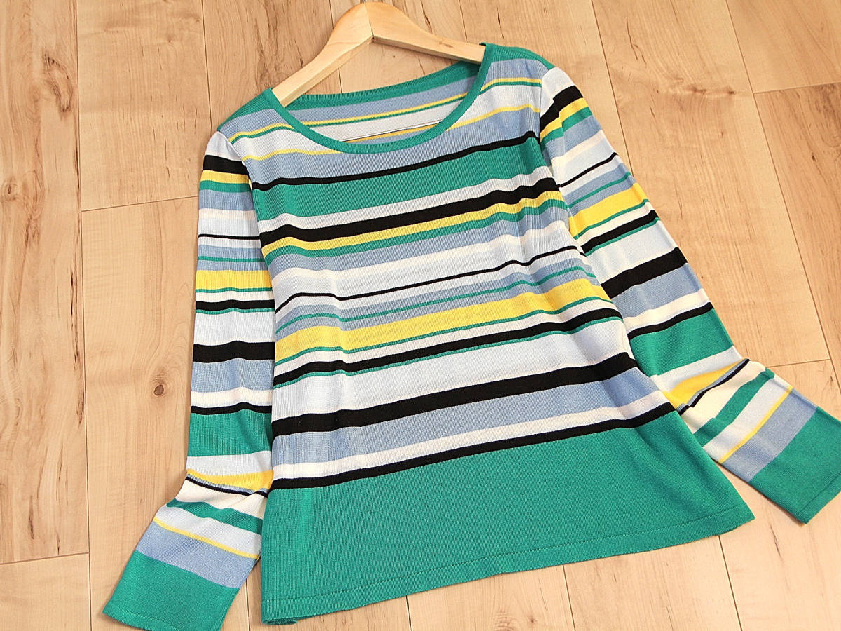 日本製 leilian レリアン 大きいサイズ13+ ☆ グリーン系ボーダー  